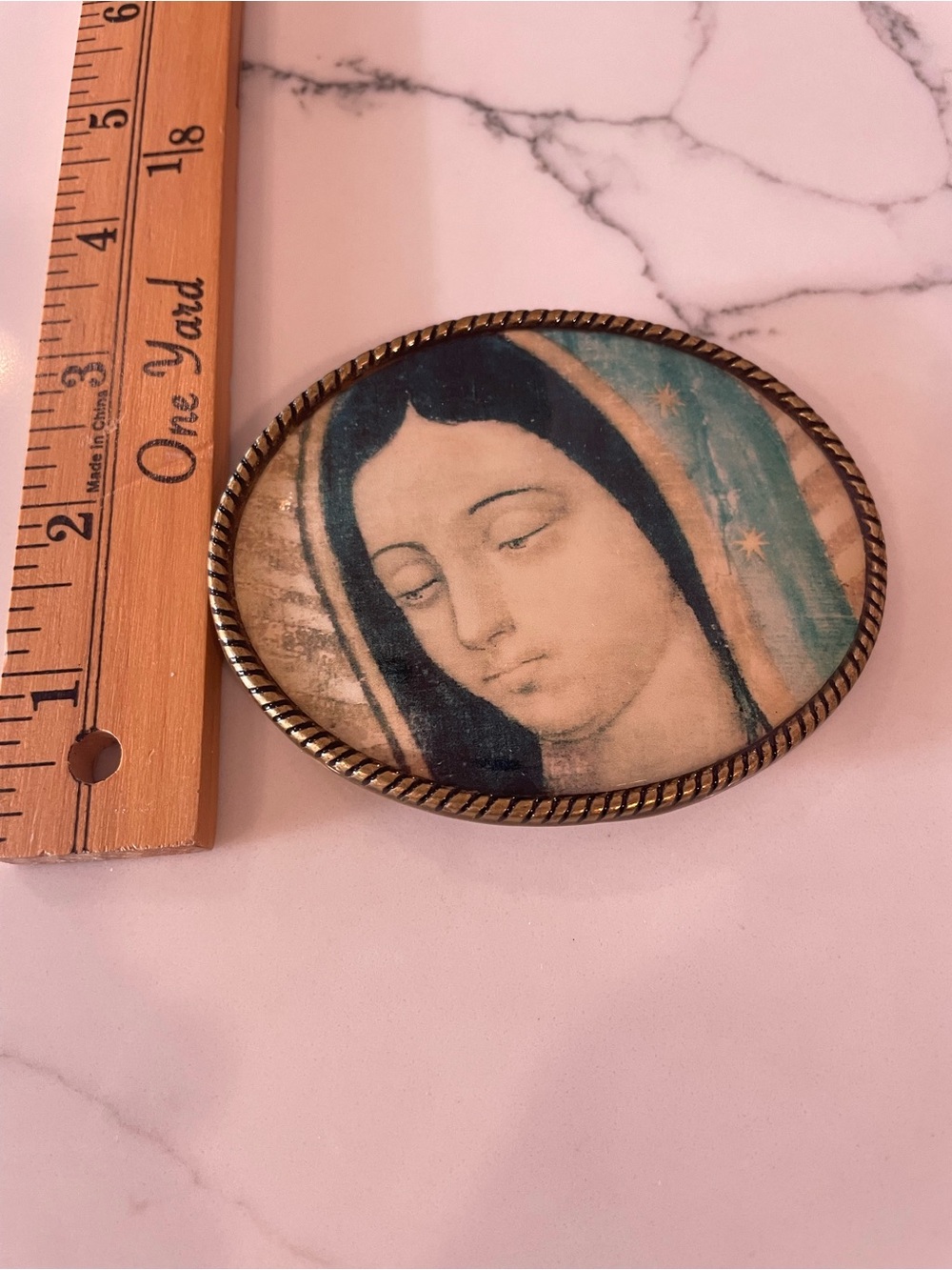 Our Lady of Guadalupe Oval Belt Buckle, Made in Spain - Picture 5 of 5